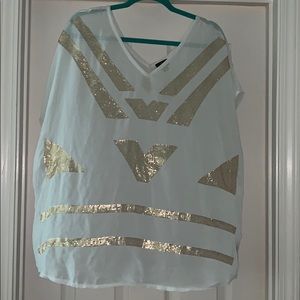 WHITE AND GOLD SEQUIN BLOUSE